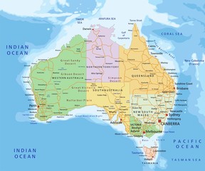 Wall Mural - Australia - Highly detailed editable political map.
