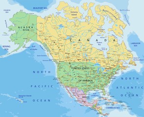 Wall Mural - North America - Highly detailed editable political map.