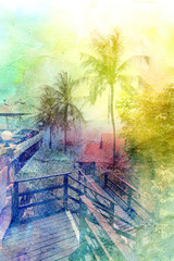 Wall Mural - watercolor retro palm