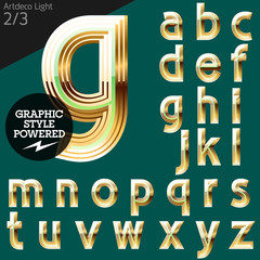 Vector alphabet of beveled golden letters 2