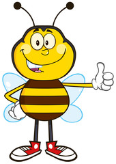 Wall Mural - Smiling Bee Cartoon Mascot Character Showing Thumb Up