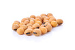 Closeup of soy beans on white background