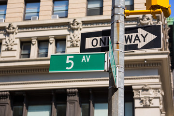 Poster - Fift avenue sign 5 th Av New York Mahnattan