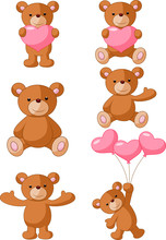 Cartoon Bear With Pink Heart Collection Set