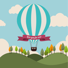 Poster - Air balloon over landscape background vector illustration