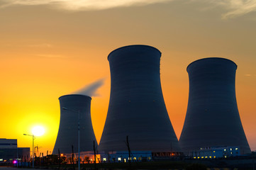 tops of cooling towers of atomic power plant