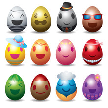 Easter Eggs With Smile Emotion Face Set