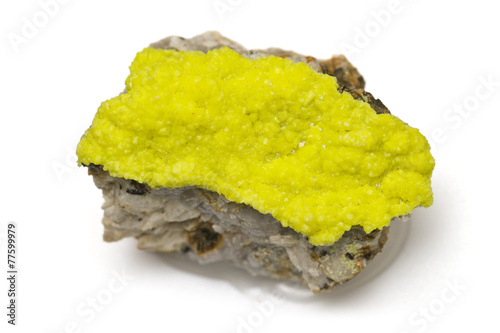 Plakat Uranium ore (meta-autunite) from Portugal. 4cm across.