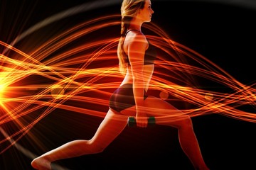 Poster - Composite image of fit blonde doing weighted lunges on the beach