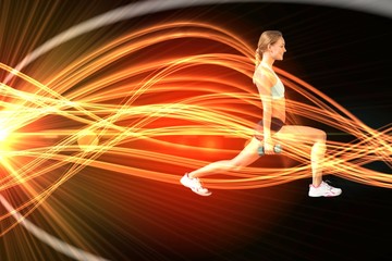Aufkleber - Composite image of fit woman doing weighted lunges on the beach