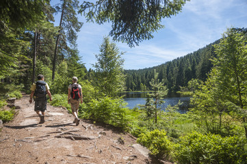 Wanderer am Herrenwieser See, Westweg, Forbach, Schwarzwald, Bad