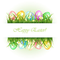 Wall Mural - Background with grass and Easter eggs