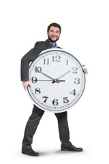 Canvas Print - smiley businessman with big clock