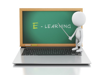Poster - 3d white people with laptop. e- learning concept.
