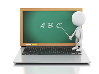 Poster - 3d white people with laptop. Online education concept