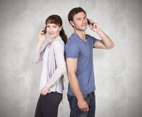 Aufkleber - Composite image of couple both making phone calls