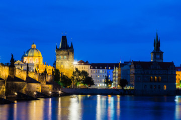 Wall Mural - Night view of Charles Bridge and Vltava