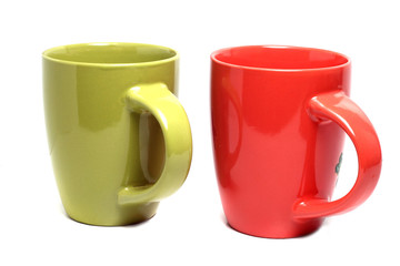 two large colorful cups on a white background