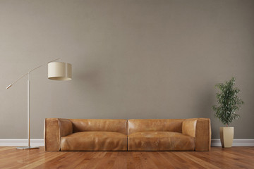 Vintage Sofa vor Wand im Wohnzimmer