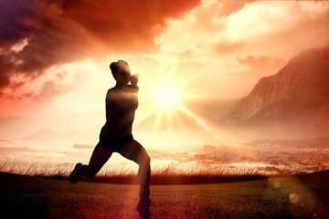 Aufkleber - Composite image of fit brunette running and jumping