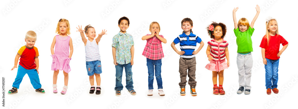 Combination of little kids standing isolated - obrazy, fototapety, plakaty 