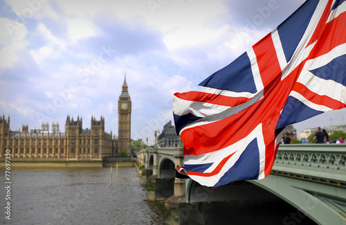 Plakat Big Ben w Londynie i angielską flagę