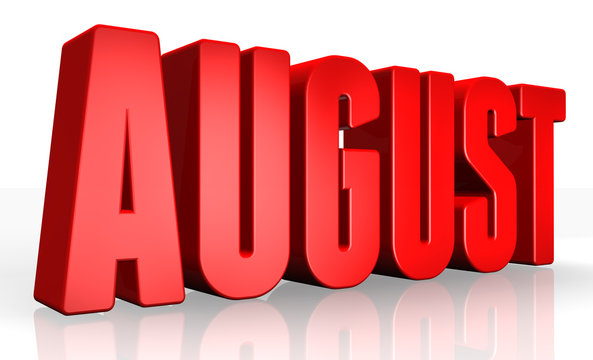 3D august text on white background