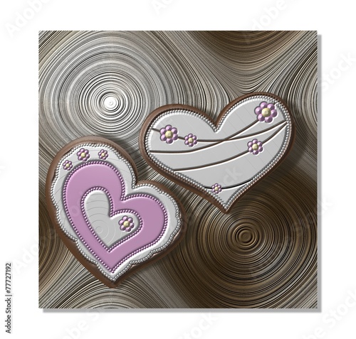 Obraz w ramie Metallic hearts on textured circular background