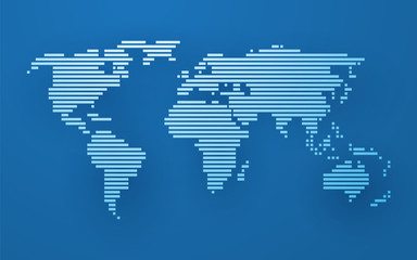 Wall Mural - simple world map made up of white stripes on a blue background