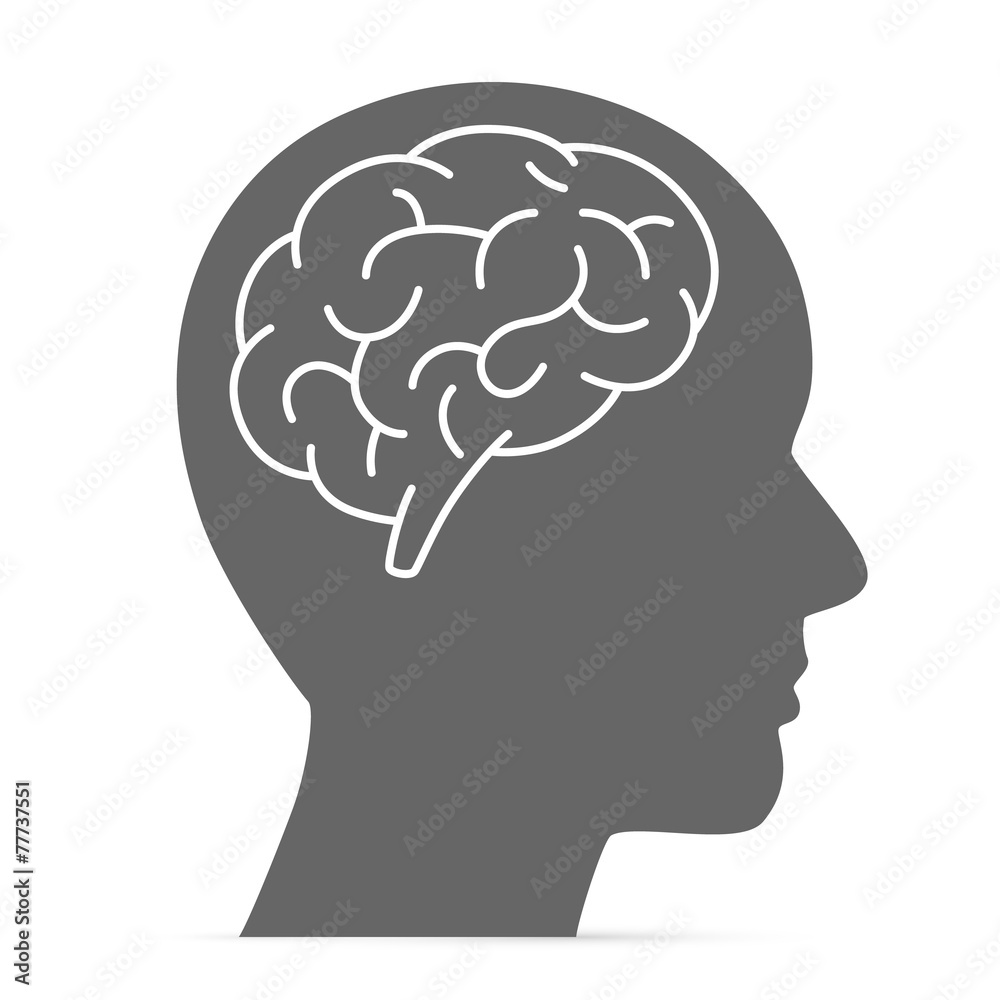 Silhouette head with the brain - obrazy, fototapety, plakaty 