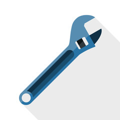 Wall Mural - Adjustable wrench icon with long shadow on white background