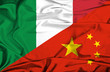 Waving flag of China and Italy