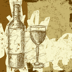 Poster - Wine bottle and glass sketch