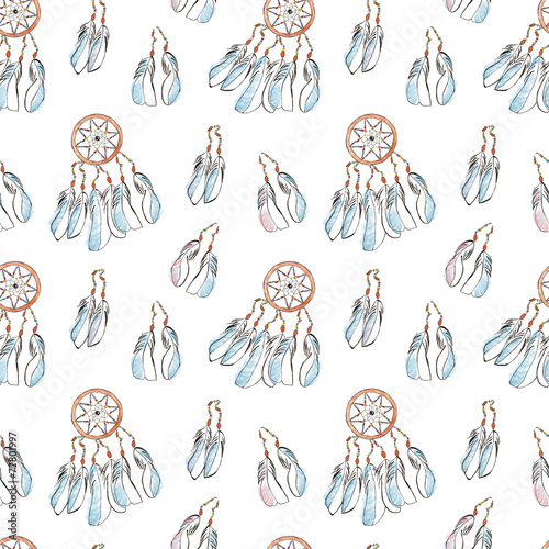 Stoffe zum Nähen Wzór z Dreamcatcher. Akwarela ilustracja.