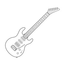 Vector Dark Outline Design White Electric Guitar Illustration