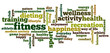 Tag cloud related to fitness, recreation, sports and health