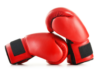 Poster - Pair of red leather boxing gloves isolated on white