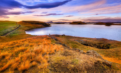 Wall Mural - Sunset at Lake Myvatn