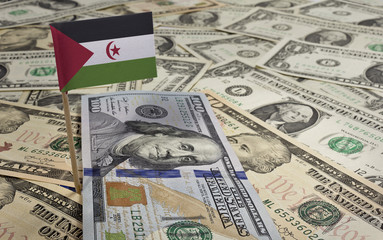 Flag of Western Sahara sticking in various american banknotes.(s