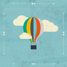 Vintage Hot Air Balloon In The Sky Vector. Illustration. Backgro