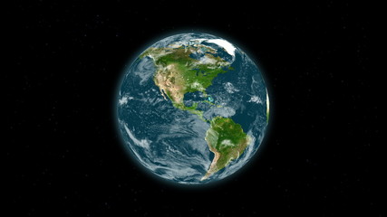 planet earth with clouds rotating in space