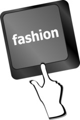 Poster - Computer keyboard key with fashion words - social background