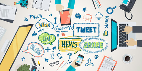 Fototapete - Flat design illustration concept for social network