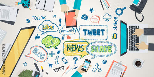 Fotografie, Obraz Flat design illustration concept for social network