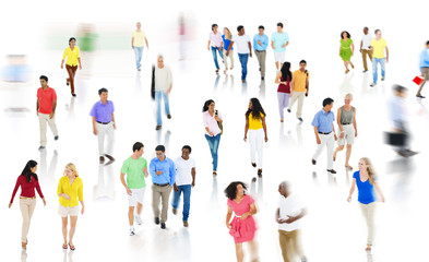 Poster - Crowd Diverse People Walking Discussion Isolated Concept