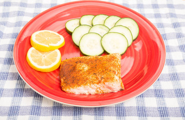 Wall Mural - Baked Salmon with Lemon and Cucumber Slices