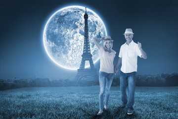 Aufkleber - Composite image of happy couple walking holding hands