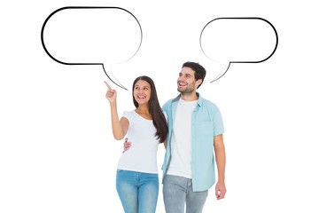 Poster - Composite image of happy casual couple walking together