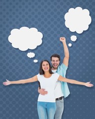 Poster - Composite image of happy casual couple cheering together