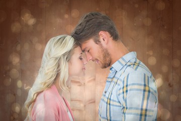 Aufkleber - Composite image of attractive couple standing touching heads
